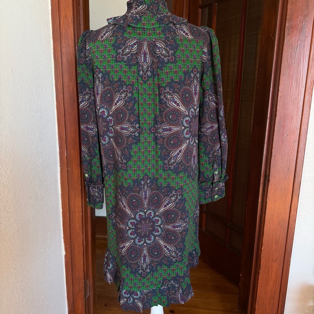Marc Jacobs Romantic Ruffle Collar Long Sleeve Wool Silk Peacock Paisley Dress L - Picture 8 of 13